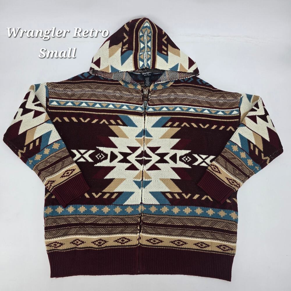 Wrangler Retro Aztec Knit Zip Hoodie Sweater Jacket – Women’s Small